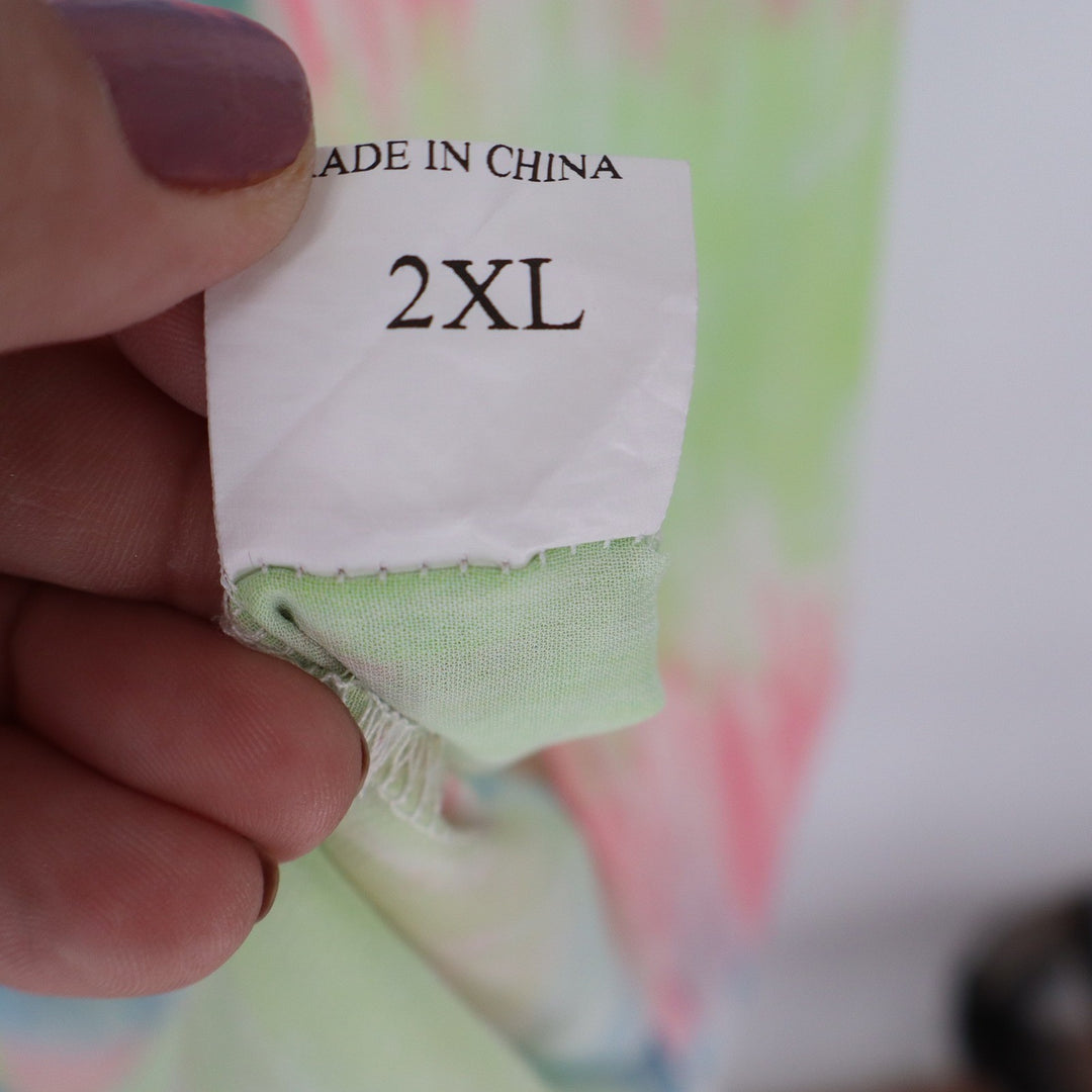 Multicolor Tie Dye Maxi Duster Cardigan Open Front Short Sleeve 2XL
