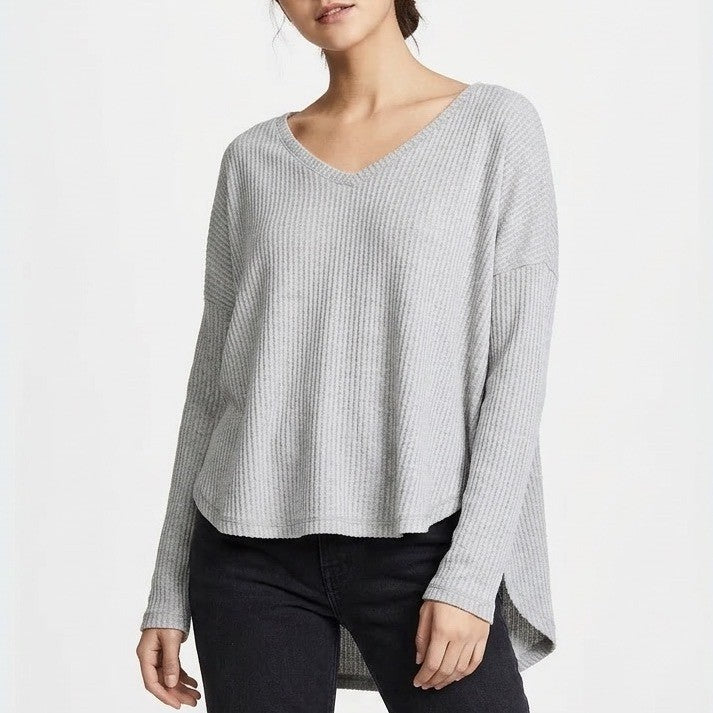 Wild Fable Sweater Womens Medium Gray Stretch Waffle Knit Long Sleeve Round Hem
