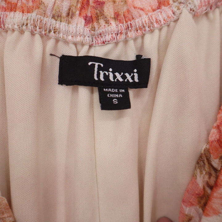 Trixxi Floral Maxi Dress Small Pink Peach Smocked Tiered Puff Sleeve