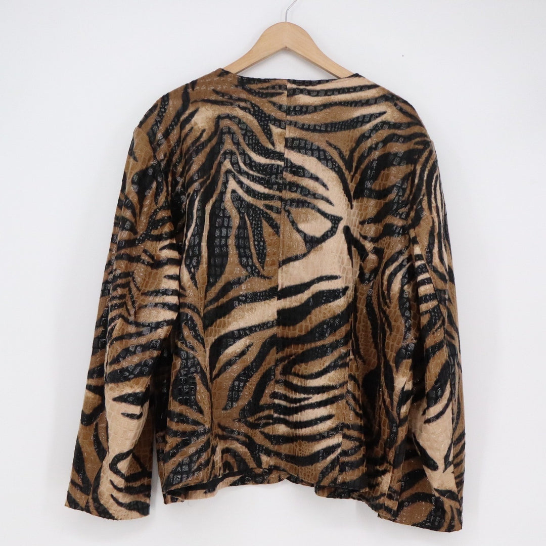 Selene Sport Tiger Print Crocodile Embossed Button Front Jacket Brown Plus 22W