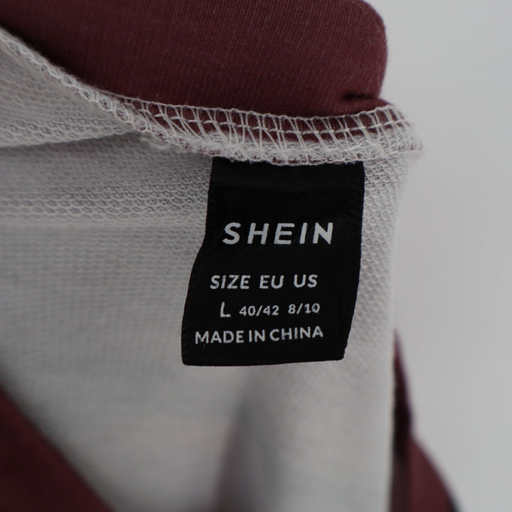 Shein Shirt Women Large Maroon Black Wire Themed Stripes Stretch Long Sleeve Tee