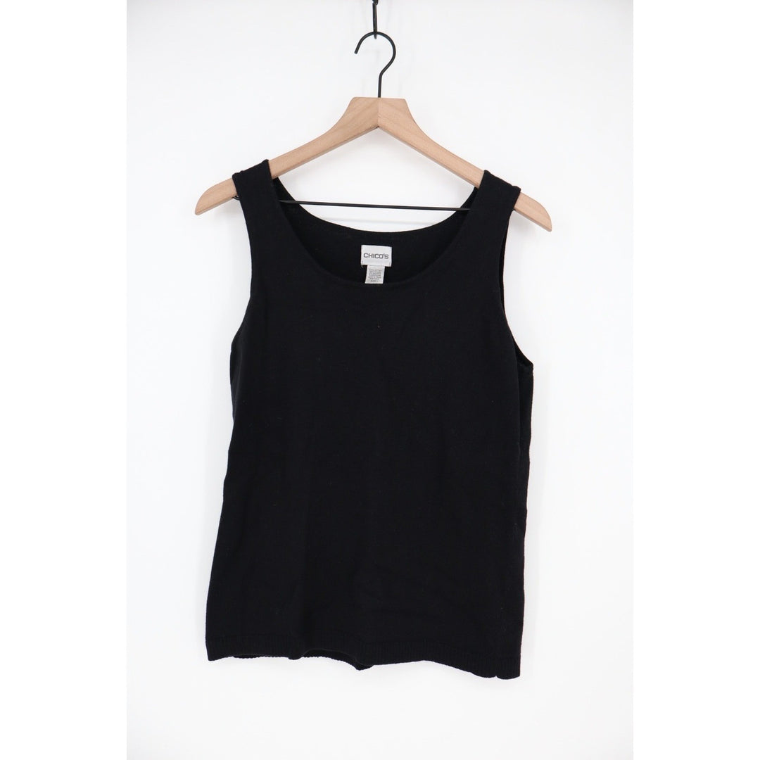 Chicos Black Knit Tank Top Sleeveless Scoop Neck Size 1