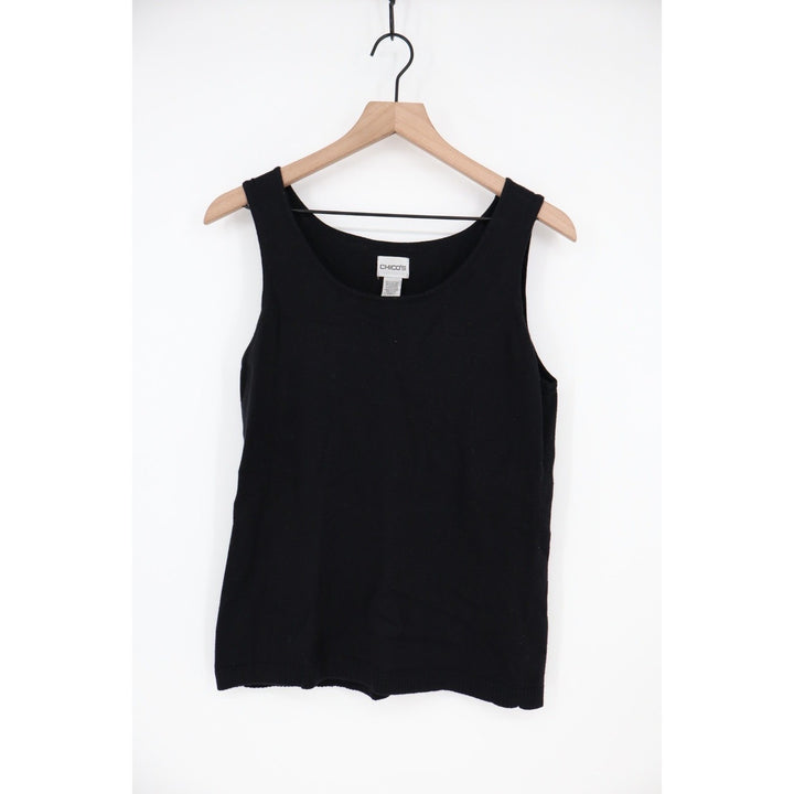 Chicos Black Knit Tank Top Sleeveless Scoop Neck Size 1