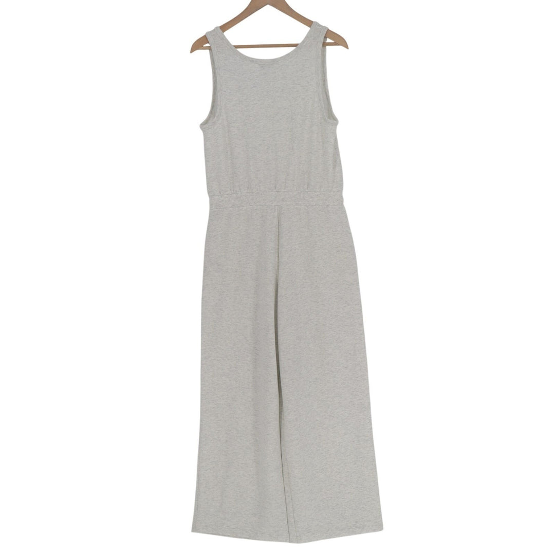 Athleta Jumpsuit Womens M Heather Gray Stretch Drawstring Round Neck Wide Leg
