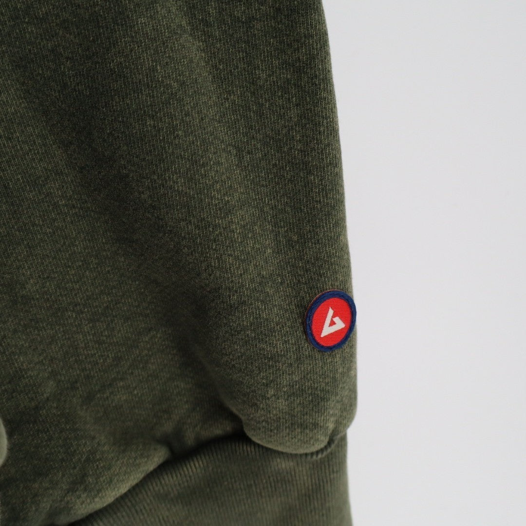 American Giant Hoodie Unisex XL Deep Olive Mineral Wash Logo Fleece Lined Cotton