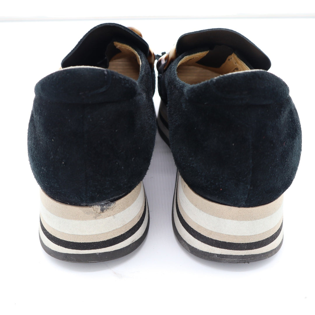 Softwalk Black Suede Platform Loafers Tortoiseshell Chain Kiltie Fringe Size 8