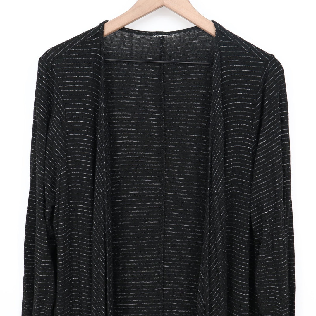 Cardigan Sweater Womens Black Striped Open Front Knit Long Sleeve Pullover