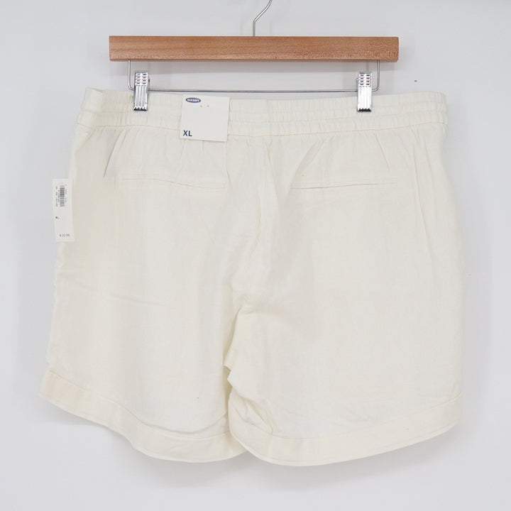 Old Navy Womens XL Cream Linen Blend Pull On Elastic Waist Drawstring Shorts NEW