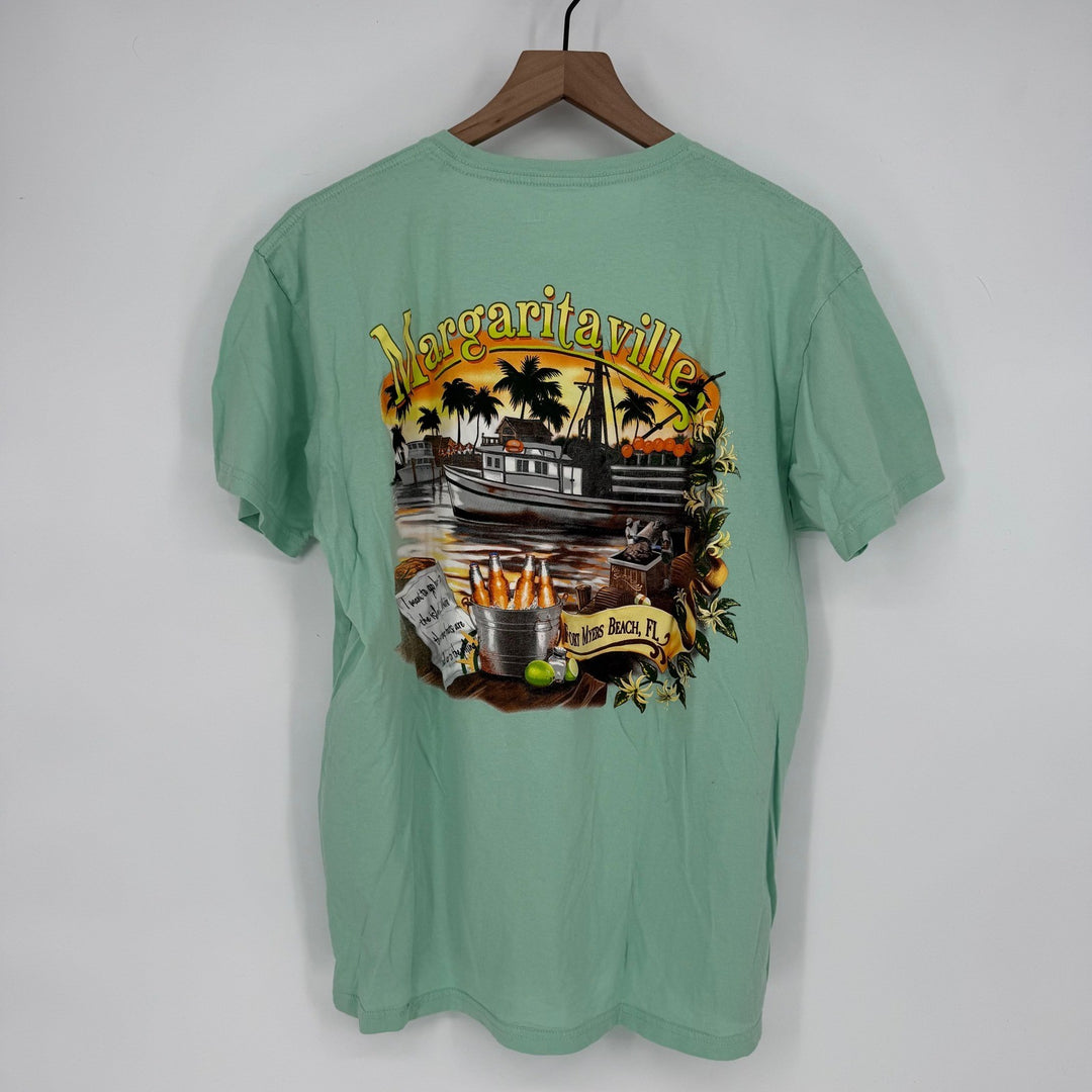 Margaritaville Graphic T Shirt Teal Palm Tree Island Vibes Large