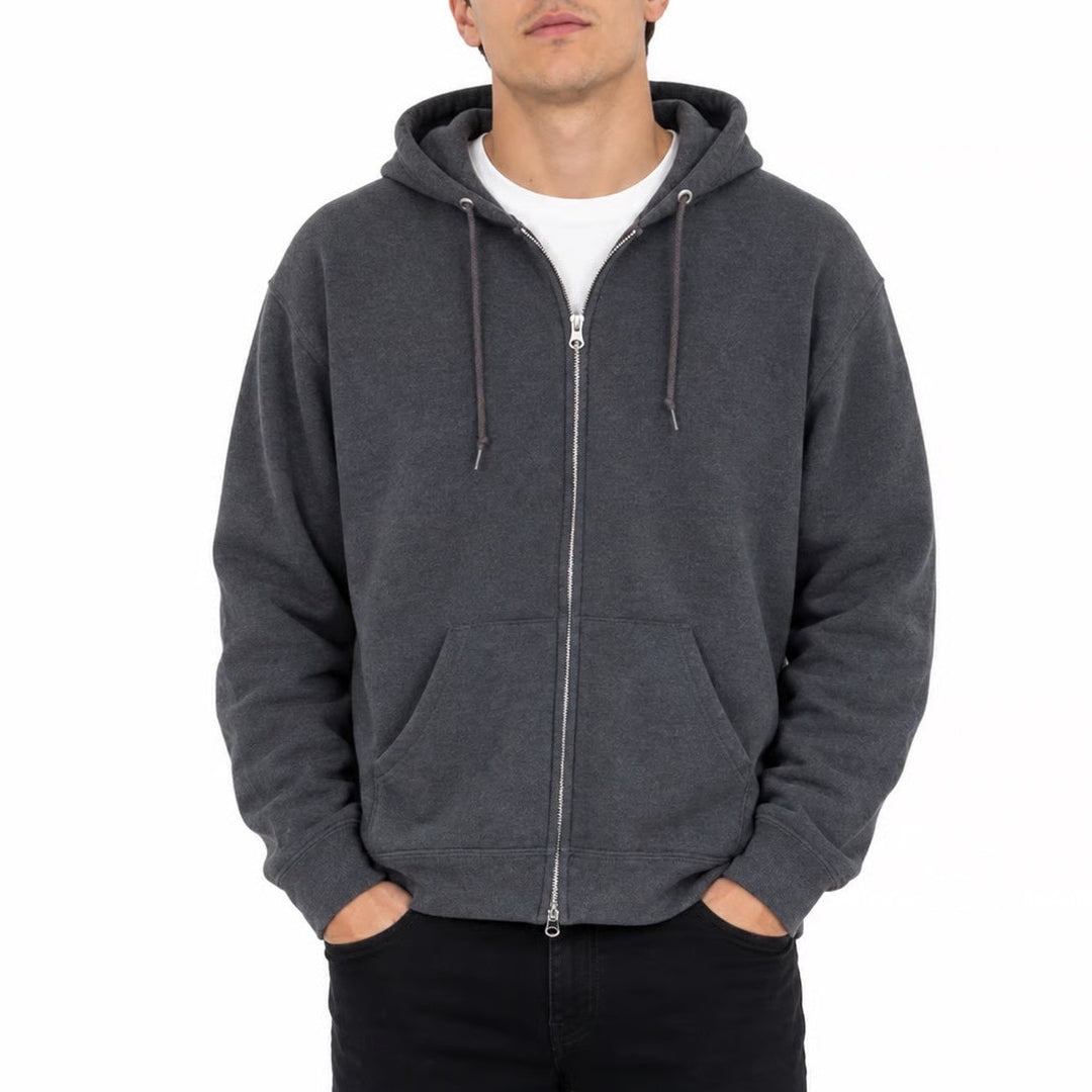 Fruit of the Loom Mens Large Charcoal Gray Heather Full Zip Fleece Hoodie
