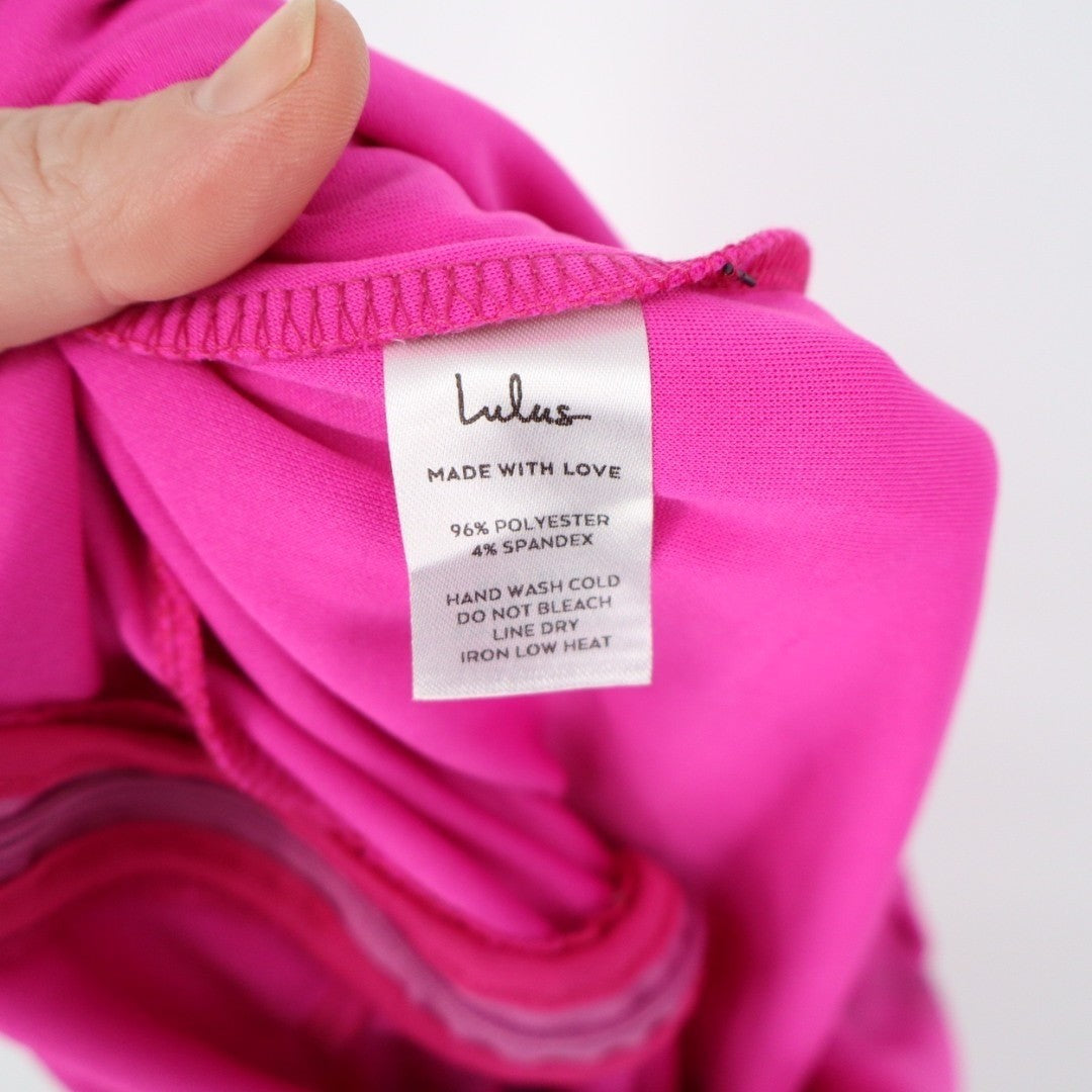 Lulus Power Of Love Jumpsuit Womens XL Magenta Stretch Crepe Knit Strapless
