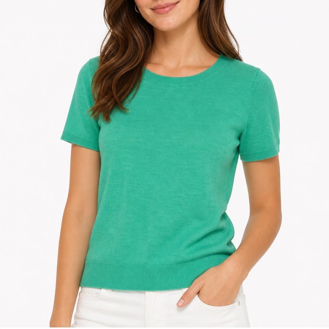 J.Crew Womens Green Short Sleeve Scoop Neck Cotton Blend Sweater Size S