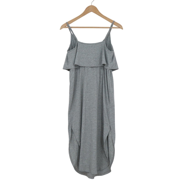 Emery Rose Heather Gray Cami Flounce Midi Dress Small Drawstring Waist Tulip Hem