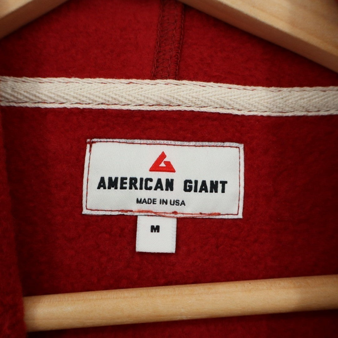 American Giant Hoodie Unisex Medium Red Logo Fleece Lined Cotton Kangaroo Pocket