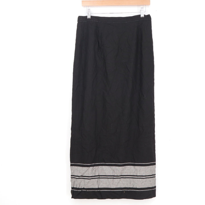 Liz Claiborne Lizsport Black Striped Viscose Wool Maxi Skirt Size 12 Career 90s