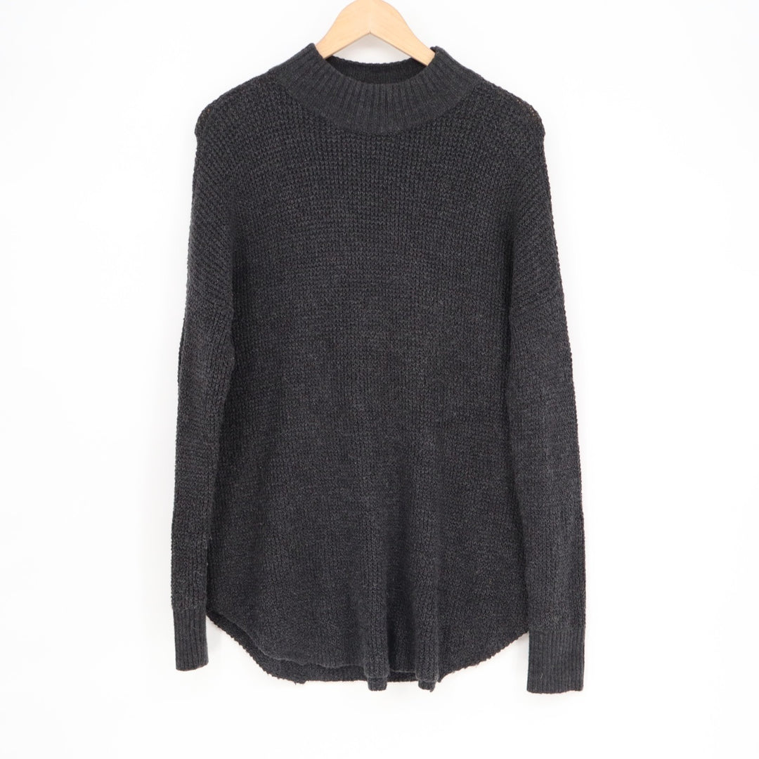 American Eagle Outfitters Sweater Women Medium Gray Ribbed Knit Mock Neck Winter