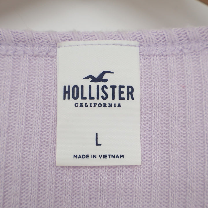 Hollister Faux Wrap Crop Top Womens L Purple Stretch V Neck Long Sleeve Ribbed