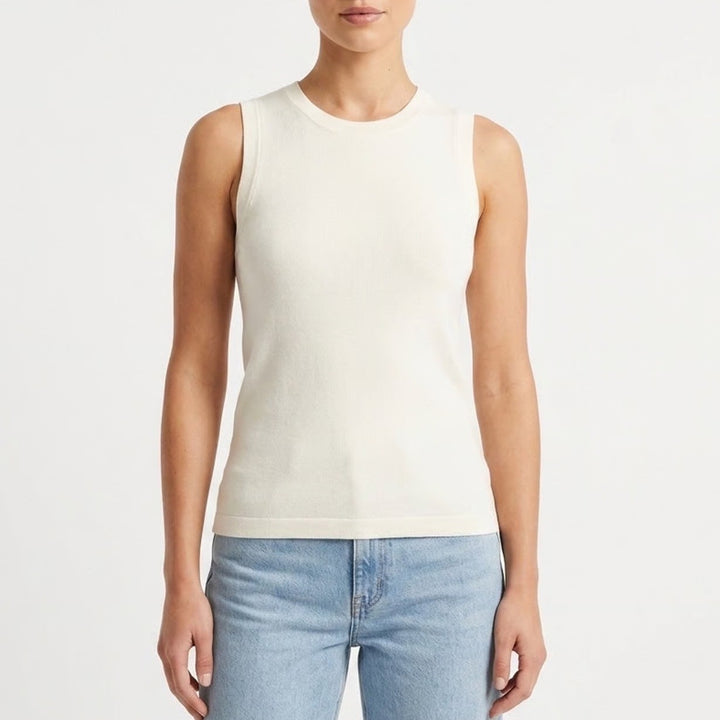 Performance Tank Top Womens White Ribbed Yoga Running Crew Neck Pullover