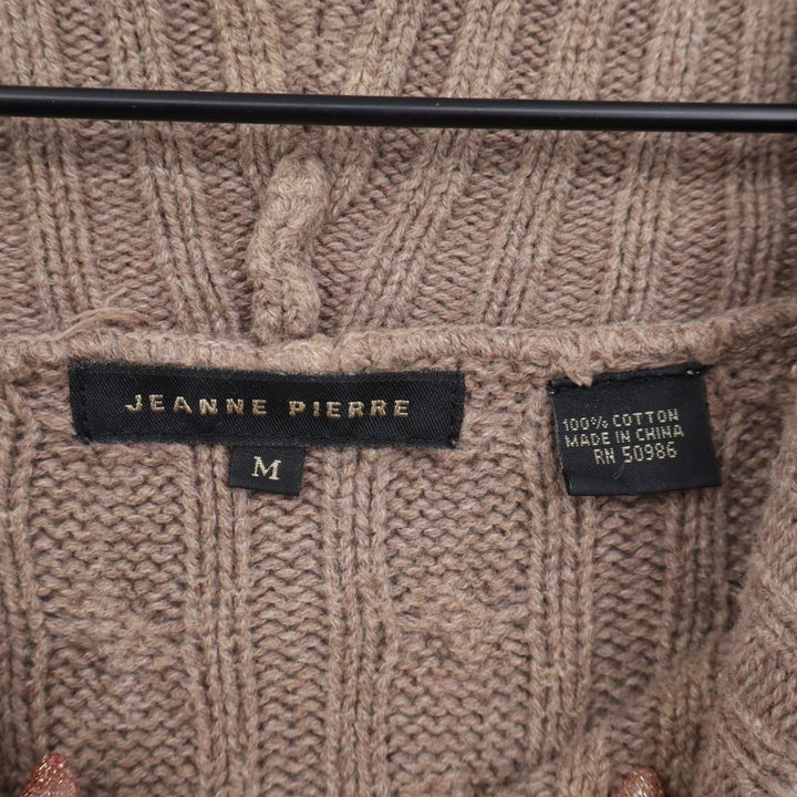Jeanne Pierre Sweater Womens Medium Brown Cable Knit Cotton Shawl Collar Outdoor