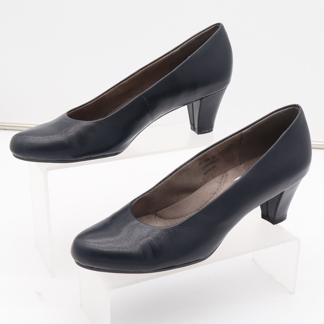 Aerosoles Shore Thing Navy Leather Pumps Heels Heel Rest Size 8M