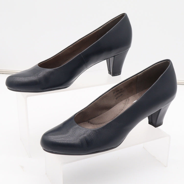 Aerosoles Shore Thing Navy Leather Pumps Heels Heel Rest Size 8M