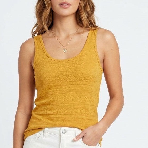Mossimo Tank Top Womens L Yellow Cotton Stretch Textured Sleeveless Scoop Neck