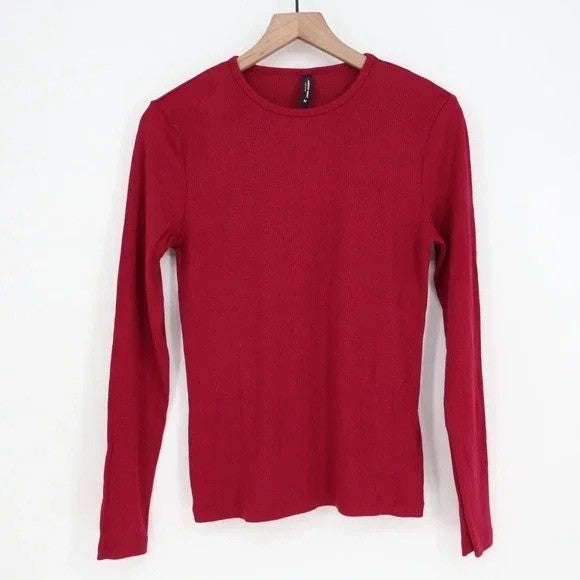 American Giant Luxe Rib Tee Shirt Women Small Red Cotton Stretch Slim Fit Casual