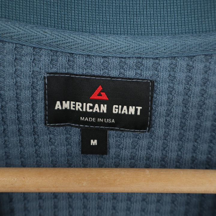 American Giant T-Shirt Mens Medium Bluefin Waffle Knit Cotton Stretch Crew Neck