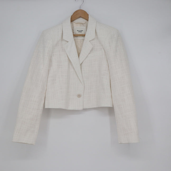 Abercrombie & Fitch White Cropped Tweed Blazer Jacket Medium