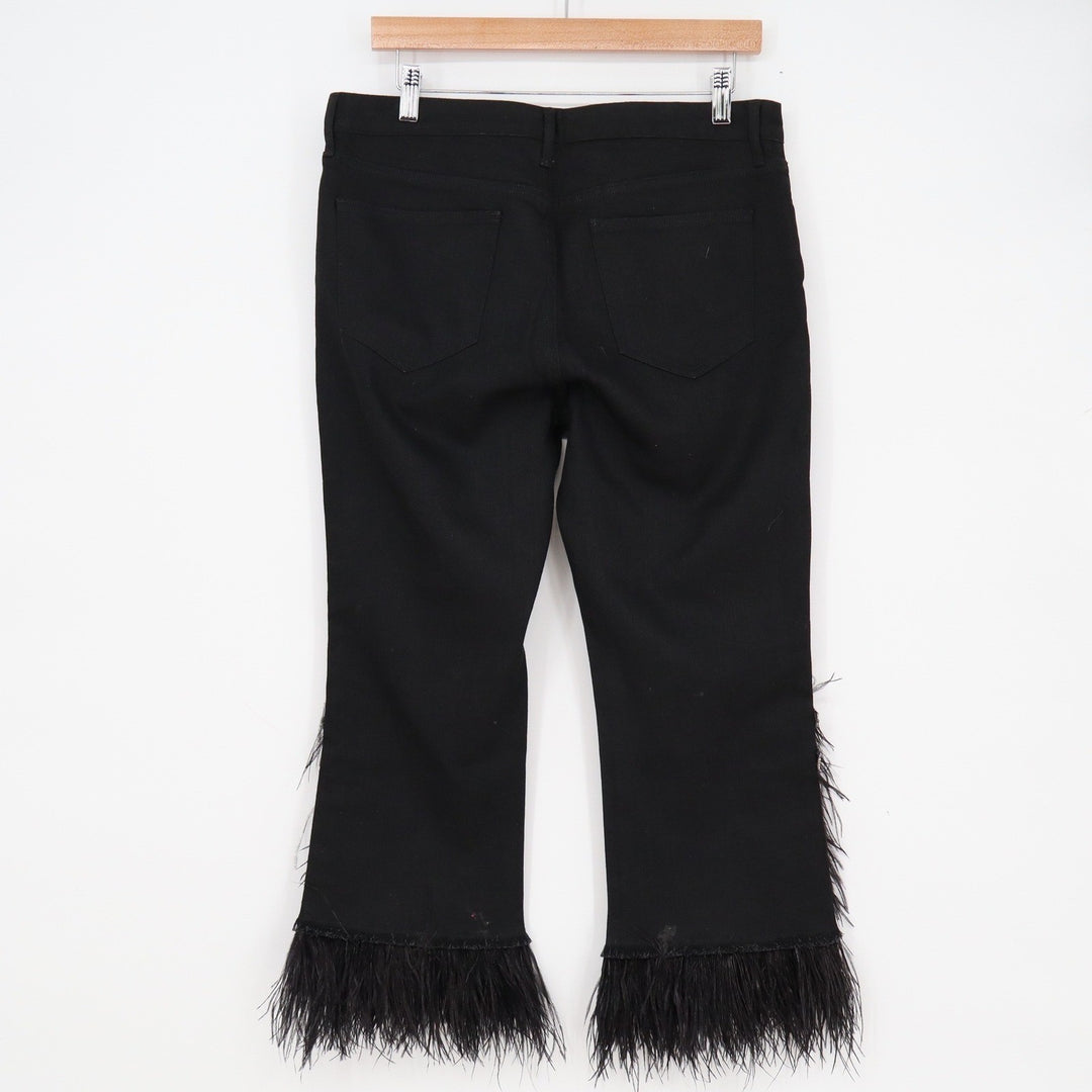 Kobi Halperin Black Beaded Feather Trim Cropped Flare Pants 10