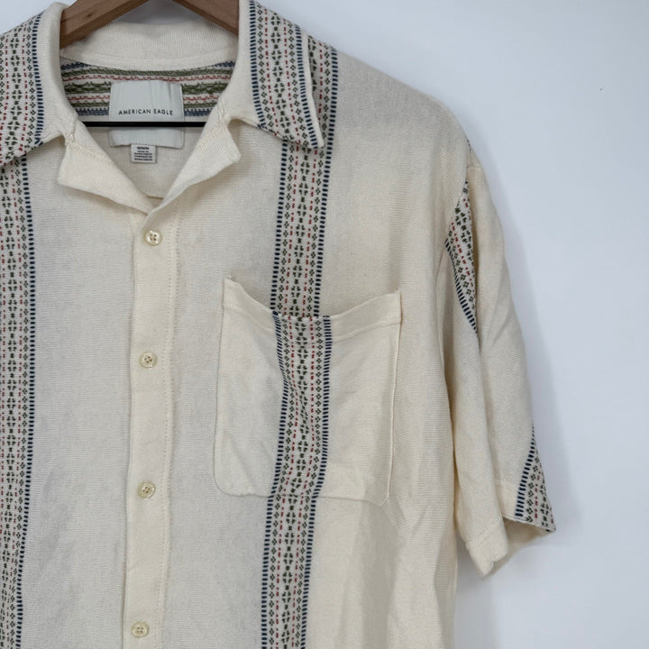 American Eagle Mens Medium Knit Camp Shirt Short Sleeve Button Up Patterned