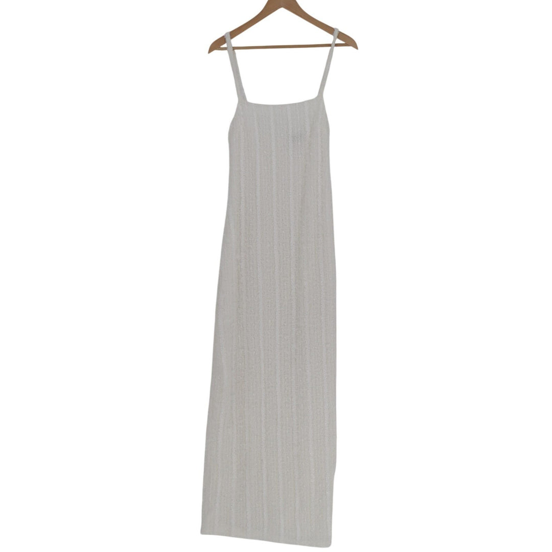 Lulus Sensational Invite Maxi Dress Womens Medium White Textured Knit Sleeveless