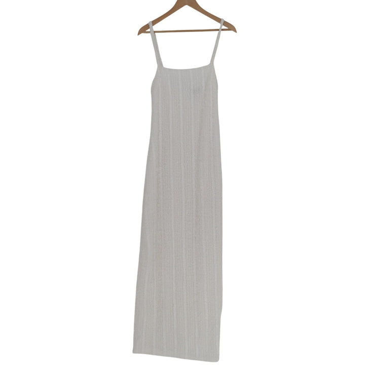Lulus Sensational Invite Maxi Dress Womens Medium White Textured Knit Sleeveless