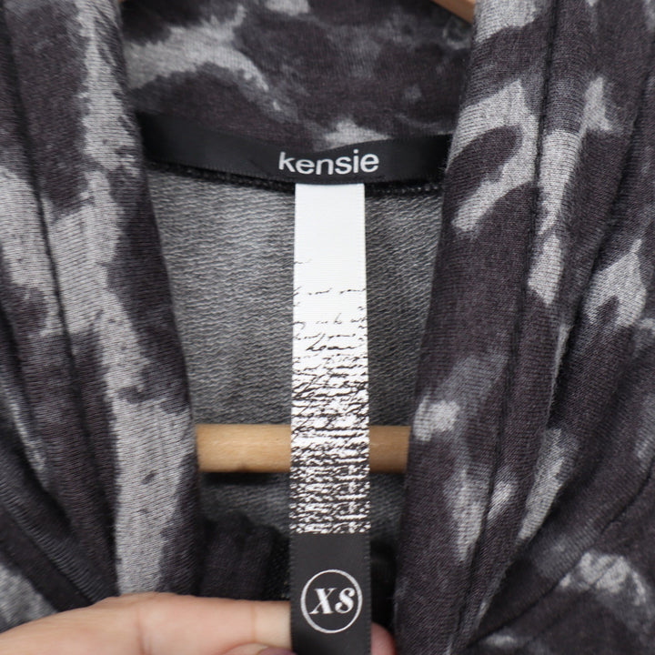 Kensie Grey Leopard Print Cowl Neck Short Sleeve Dress with Pockets XS
