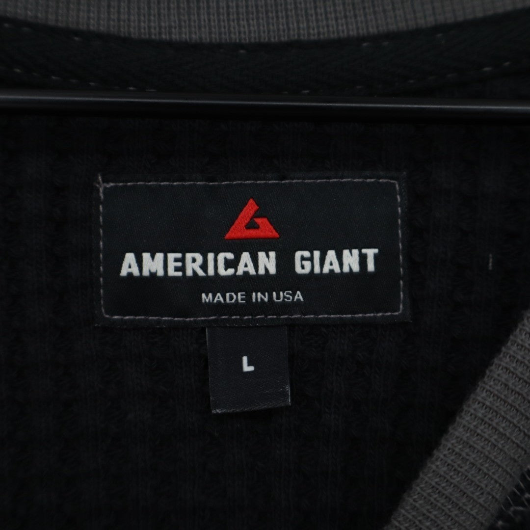 American Giant Shirt Mens L Black Gray Colorblock Ribbed Waffle Knit Henley Neck