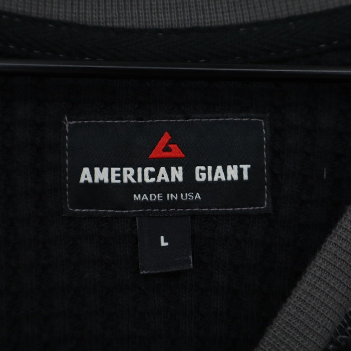 American Giant Shirt Mens L Black Gray Colorblock Ribbed Waffle Knit Henley Neck