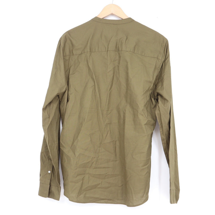 Topman Mens Grandad Collar Button Down Shirt Khaki Green Long Sleeve Large NEW