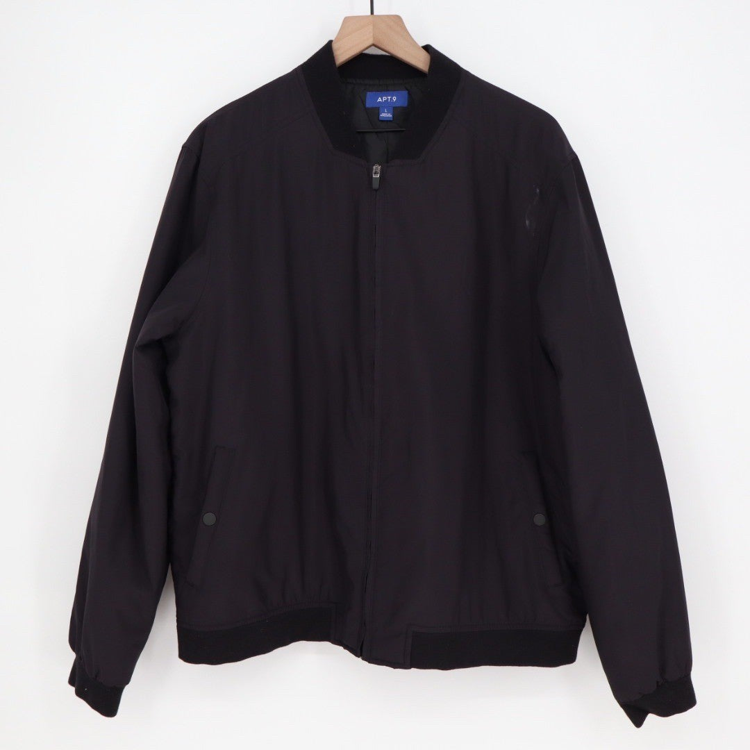 APT 9 Black Bomber Jacket Mens Size L Lightweight Zip Front Casual Outerwear