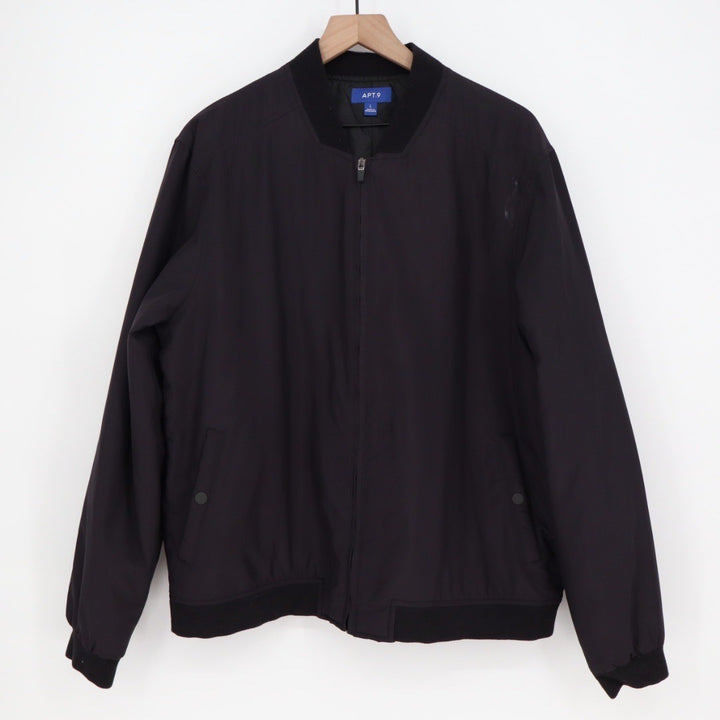APT 9 Black Bomber Jacket Mens Size L Lightweight Zip Front Casual Outerwear