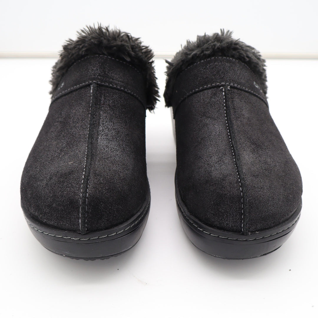 Crocs Sarah Fuzz Lined Clog Black Faux Fur Wedge Mules Womens Size 8
