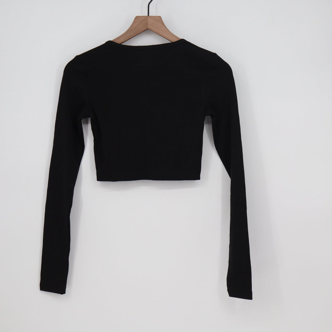 Adidas Originals Womens Essentials Ribbed Long Sleeve Crop Top Black XS