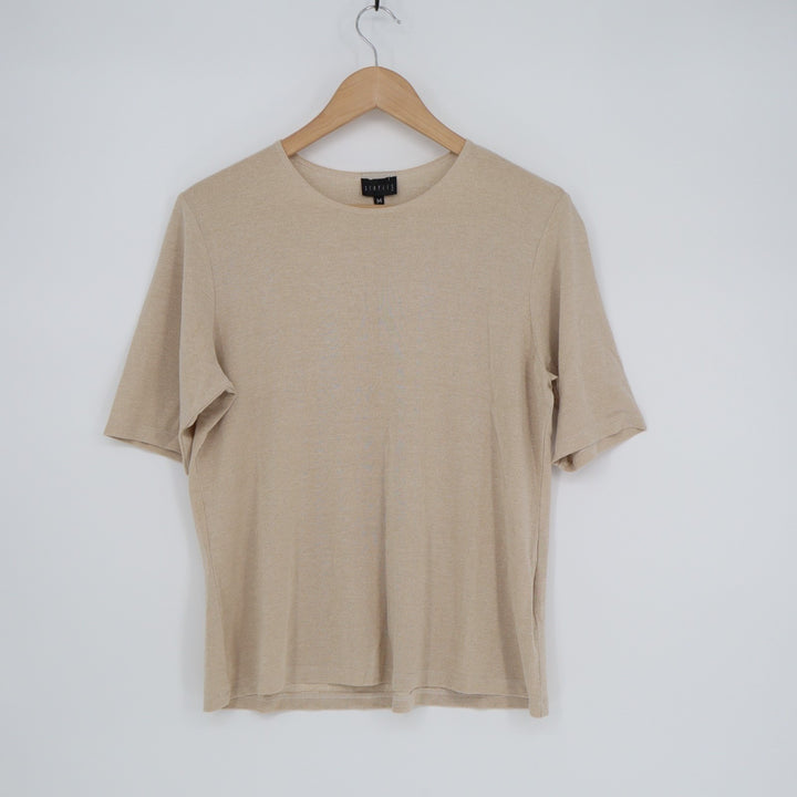 Staples T Shirt Women Medium Champagne Viscose Stretch Metallic Shimmer Knit Top