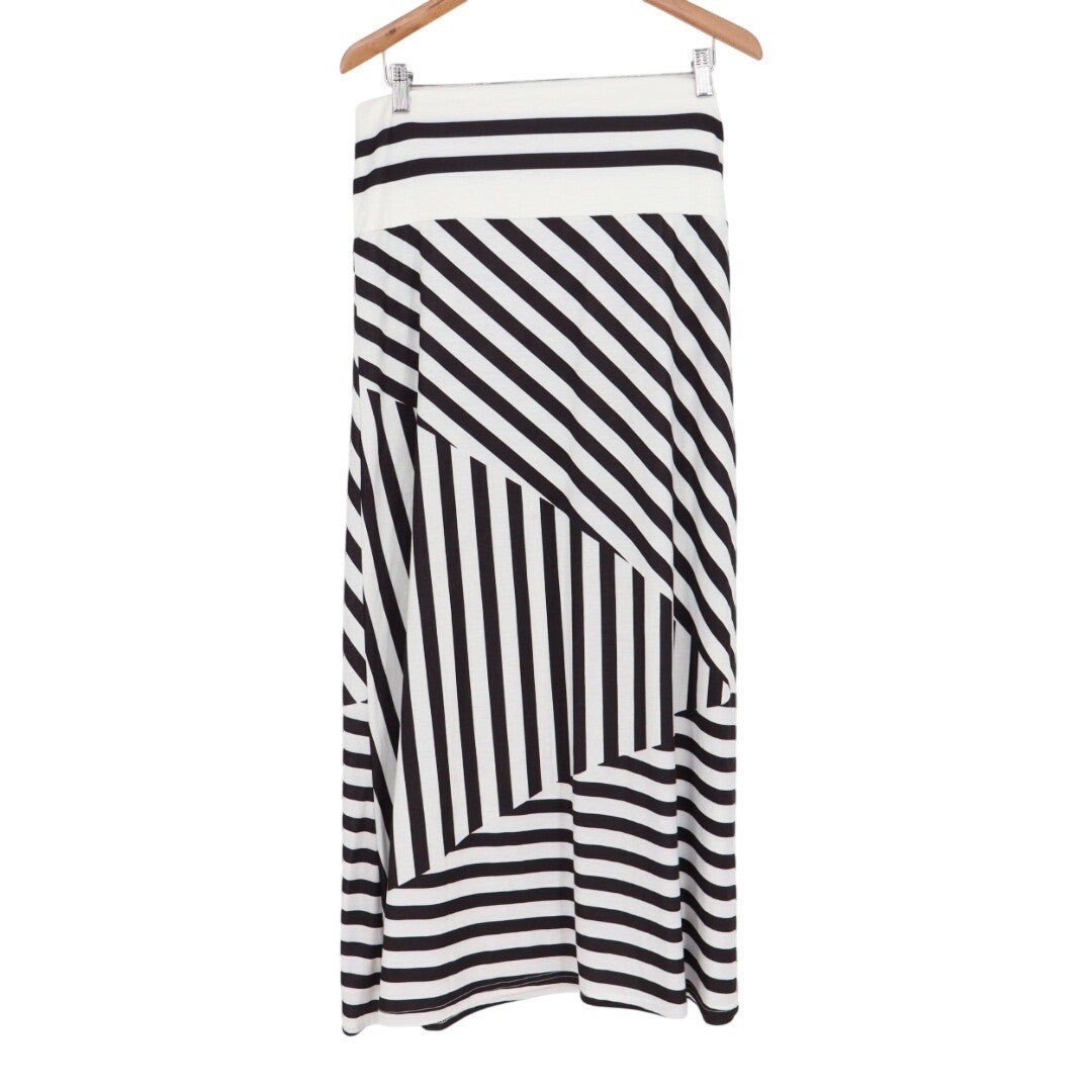 Black White Stripe Maxi Skirt Boho Casual Beach Resort Size L