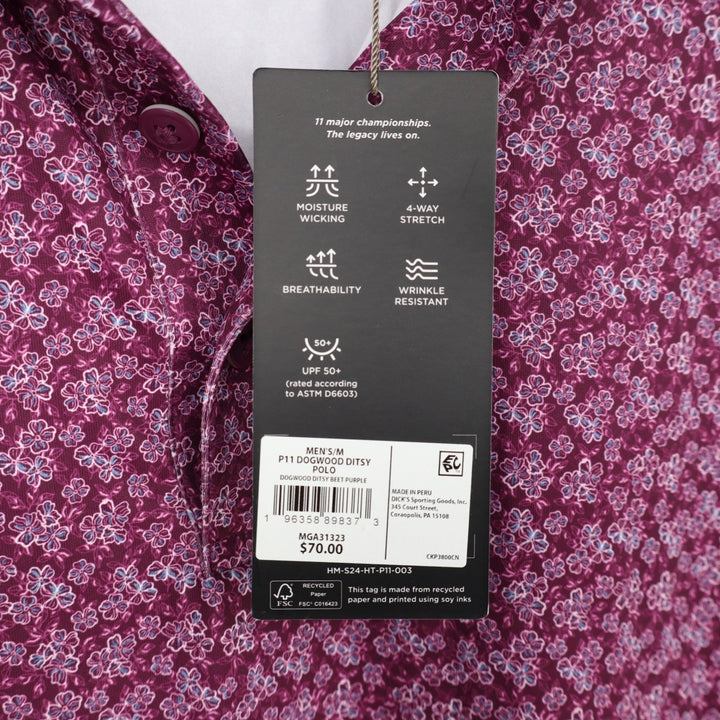 Walter Hagen Mens P11 Dogwood Ditsy Golf Polo Purple Floral M NEW