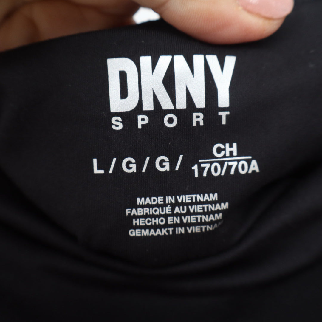 DKNY Sport Womens Black Logo Tape Side Stripe Leggings Size Large Activewear