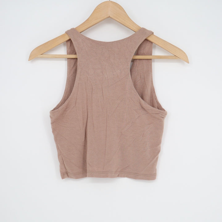 Lulus Basics Ribbed Cropped Top Women's Medium Brown Stretch V-Neck Sleeveless