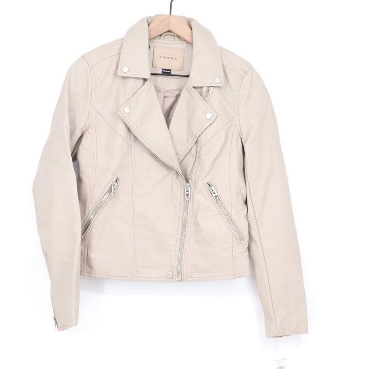 Blanknyc Life Changer Moto Jacket Women Small Beige Full Zip Pockets Notch Lapel