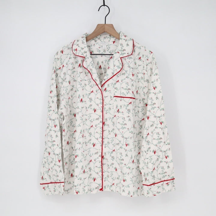 Charter Club Flannel Pajamas Top Womens Large White Floral Cotton Button Front
