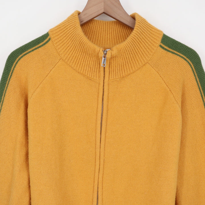 Track Jacket Womens Large Yellow Knit Ribbed Full Zip Mock Neck Raglan Sleeve