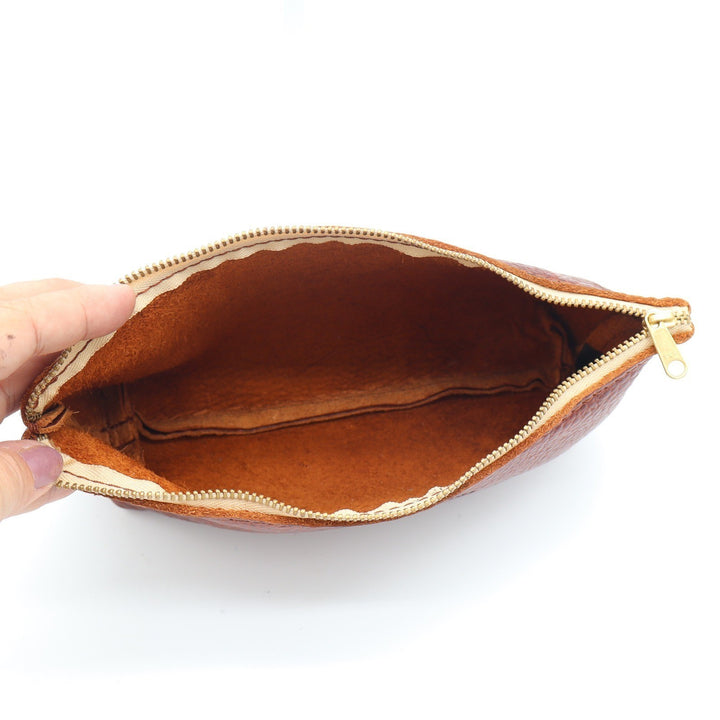 Portland Leather Goods Cognac Brown Pebbled Leather Small Makeup Pouch Bag